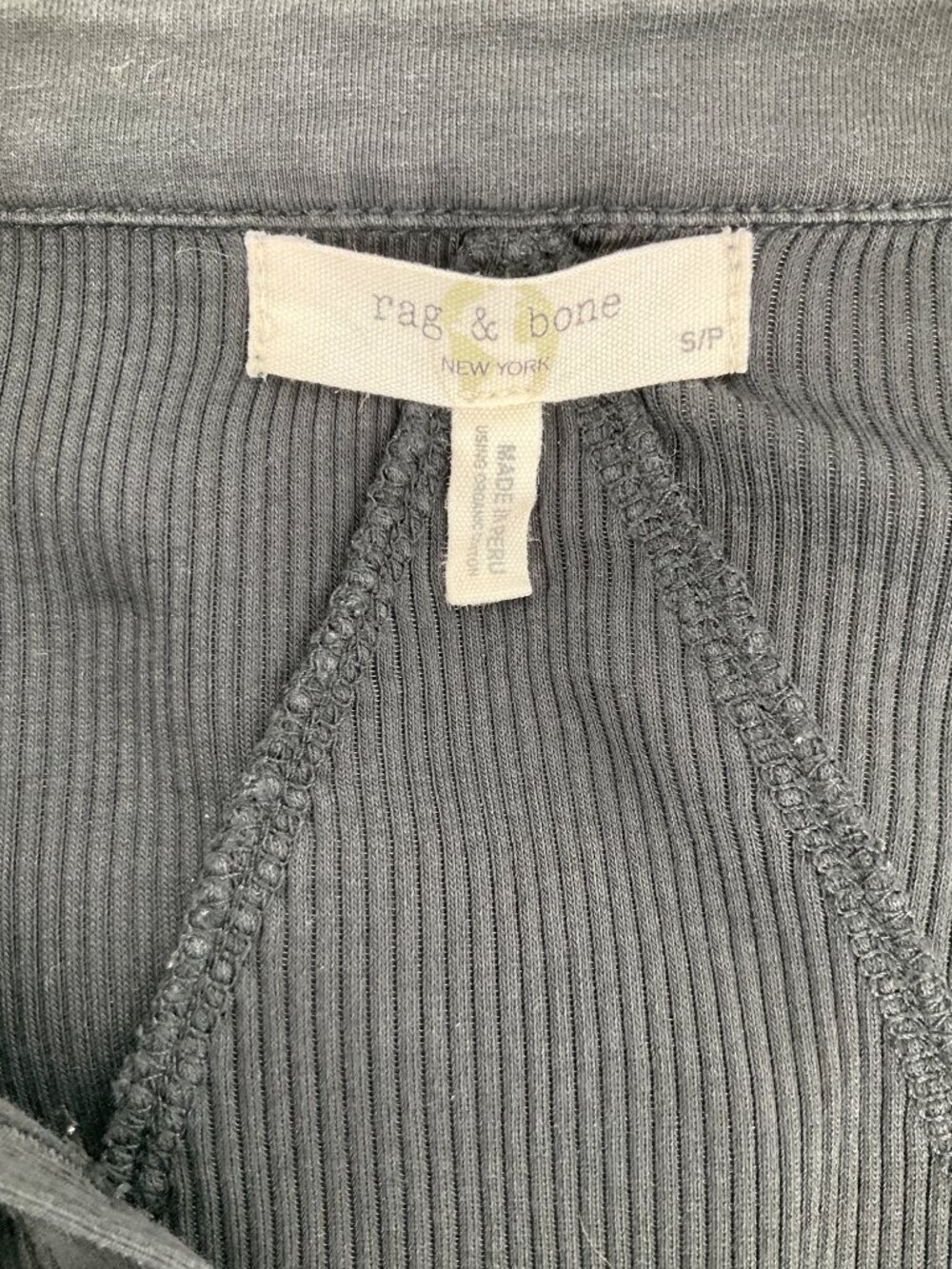 Rag & Bone size Small Essential Black Ribbed Long-Sleeve Button-Front Polo Top - Picture 5 of 5